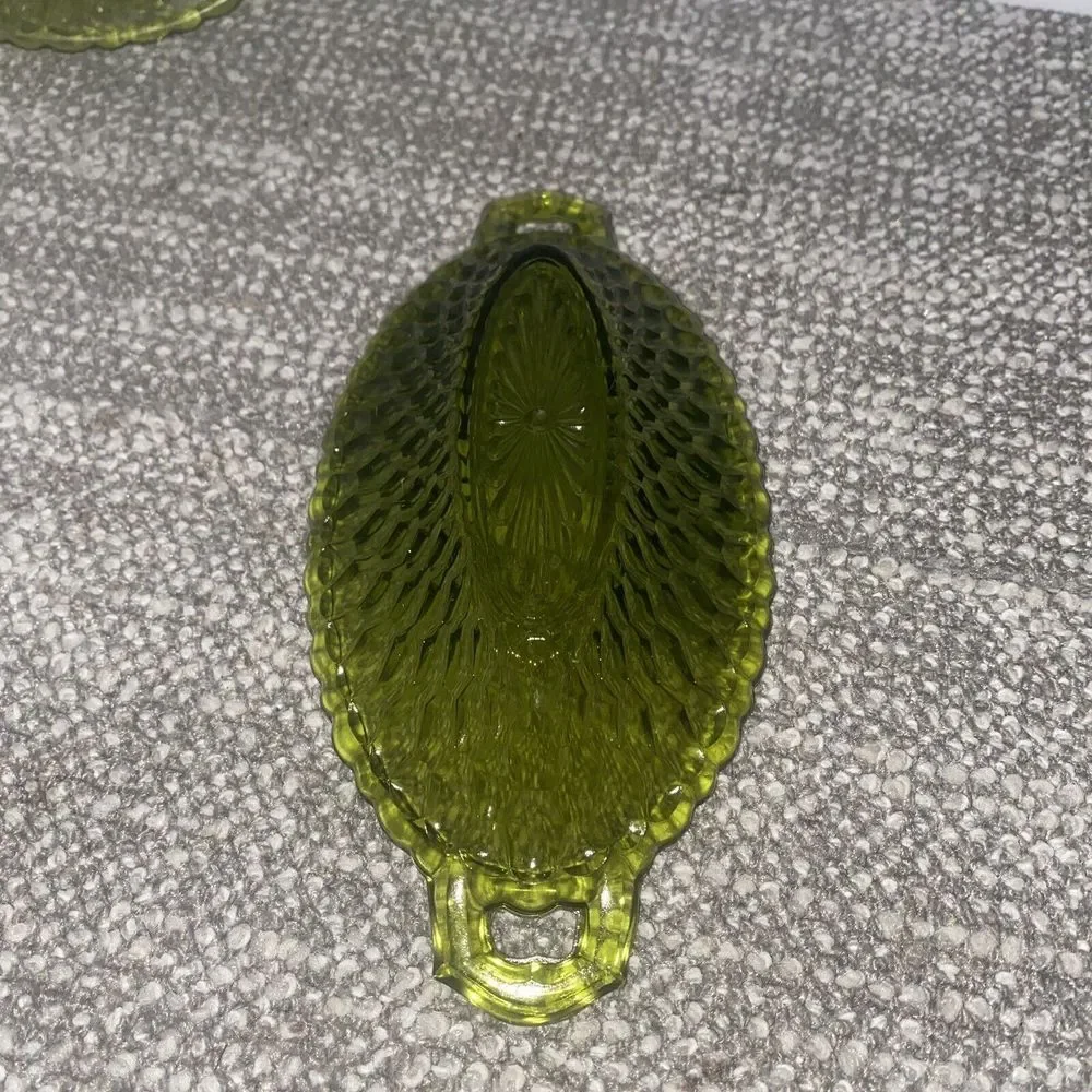 Indians Glass Pickle Relish Dishes NIB Olive Color VTG Holiday Serving Dishes‎